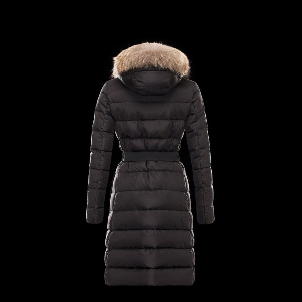 Moncler marrone Fur Cap e cinturino lungo caldo Cappotti uscita